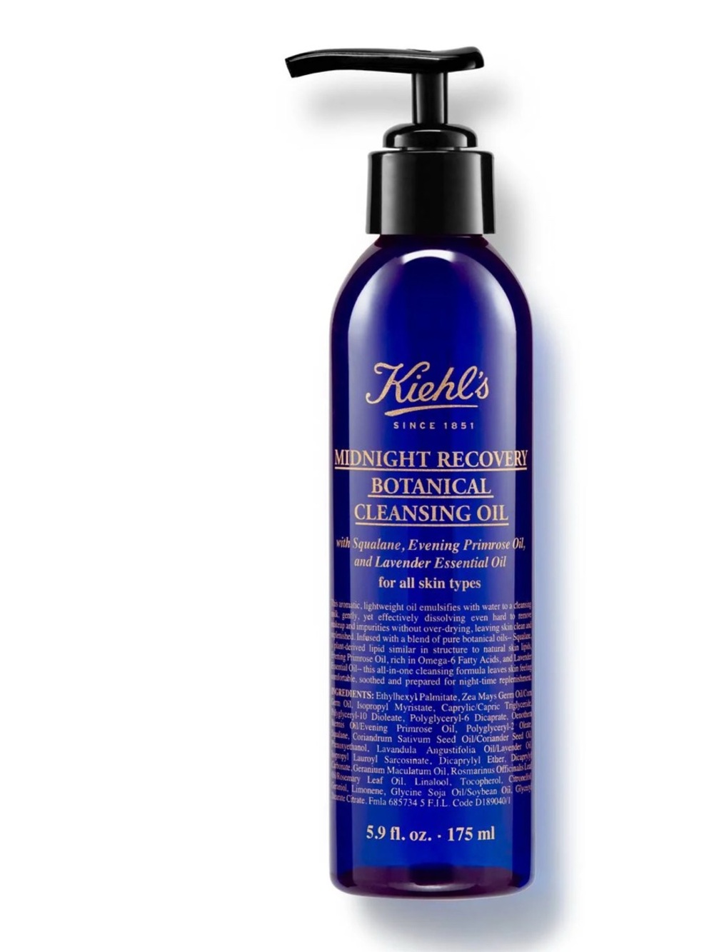 Kiehl's Midnight Recovery Botanical Cleansing Oil - Blue with Gold Lettering